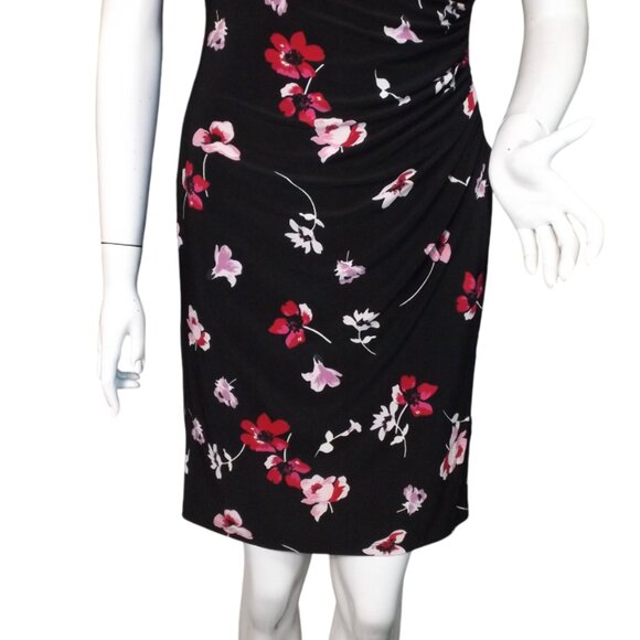 LAUREN RALPH LAUREN Dress, 8/M, Black/Red floral, Layered Flutter sleeve, V-neck - Picture 7 of 11